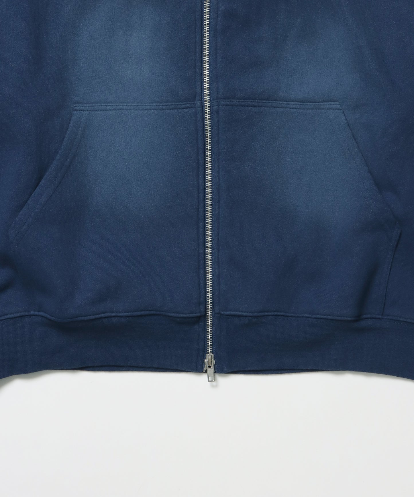 FADE ZIP P/K /フェード フルジップ オーバーサイズ ヴィンテージライク センターロゴ 裏起毛 ネイビー ≪SET UP着用可能≫