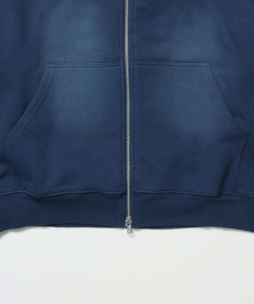 FADE ZIP P/K /フェード フルジップ オーバーサイズ ヴィンテージライク センターロゴ 裏起毛 ネイビー ≪SET UP着用可能≫