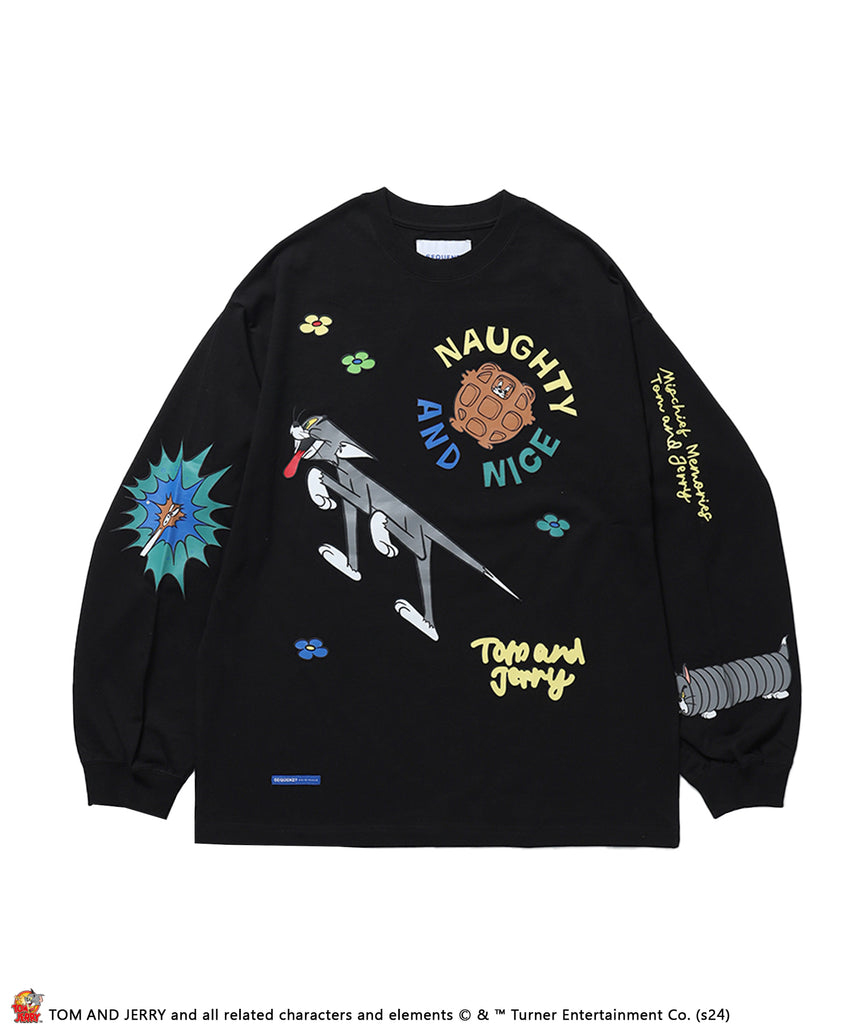 【SEQUENZ（シークエンズ）】TJ COLLAGE L/S TEE / トムジェリ コラージュ ストリート 長袖シャツ ビックシルエット ブラック