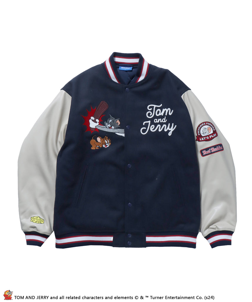 TJ STADIUM JACKET /TOM ＆ JERRY トムジェリ 刺繍 ジャケット オーバーサイズ ネイビー