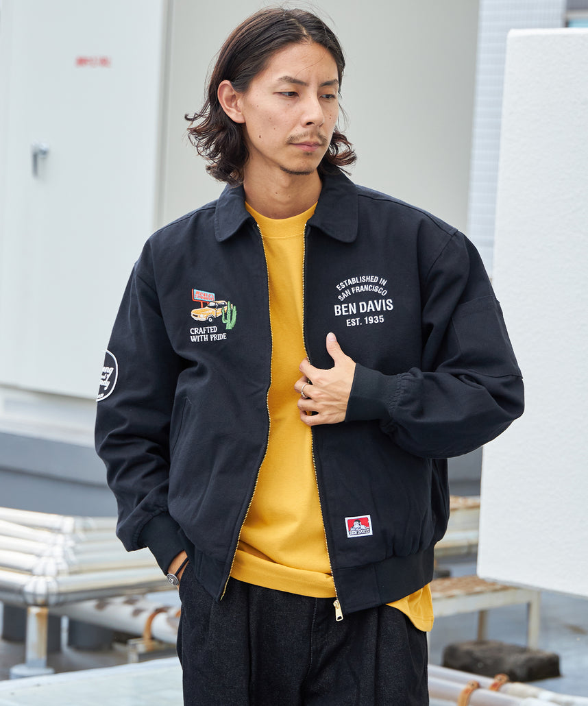 COTTON DUCK SOUVENIR JACKET / 裏起毛 刺繍 短丈 オーバーサイズ ミリタリーライク ブラック