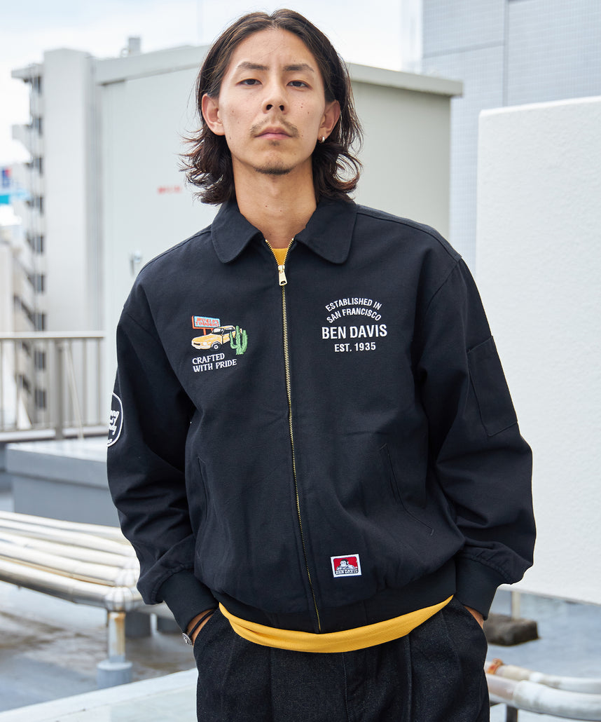 COTTON DUCK SOUVENIR JACKET / 裏起毛 刺繍 短丈 オーバーサイズ ミリタリーライク ブラック