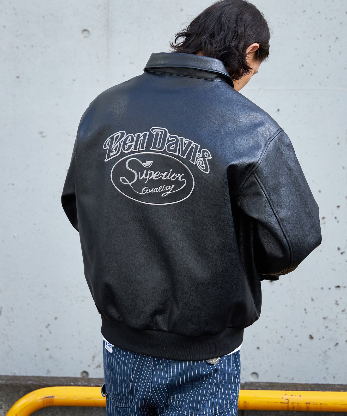 BD FAUX LEATHER JACKET / オーバーサイズ 刺繍 ワッペン 刺繍 OLD 中綿 シティガール シティボーイ ブラック