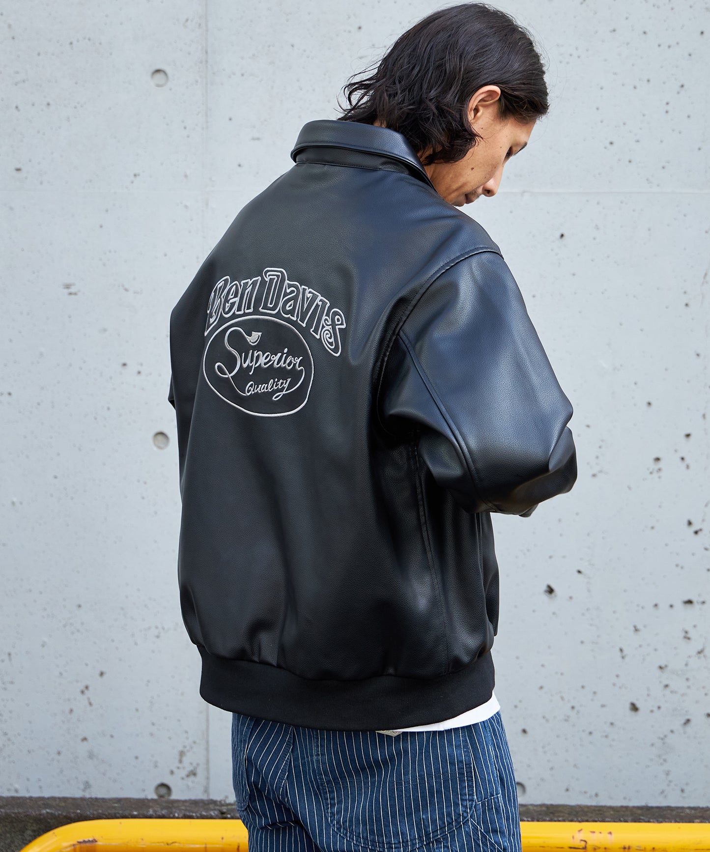 BD FAUX LEATHER JACKET / オーバーサイズ 刺繍 ワッペン 刺繍 OLD 中綿 シティガール シティボーイ ブラック