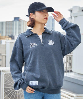 LEAGUER FADED HALF ZIP / ヴィンテージライク オーバーサイズ シンプル ノームコア 刺繍 裏起毛 ダークネイビー