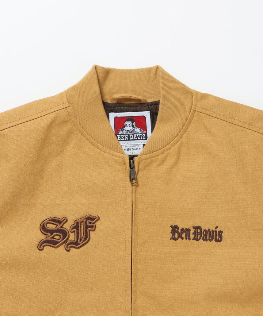 MECHANIC EMB RIBBED JACKET / ワーク ジャケット 刺繍 ジャケット ダック アウター ベージュ