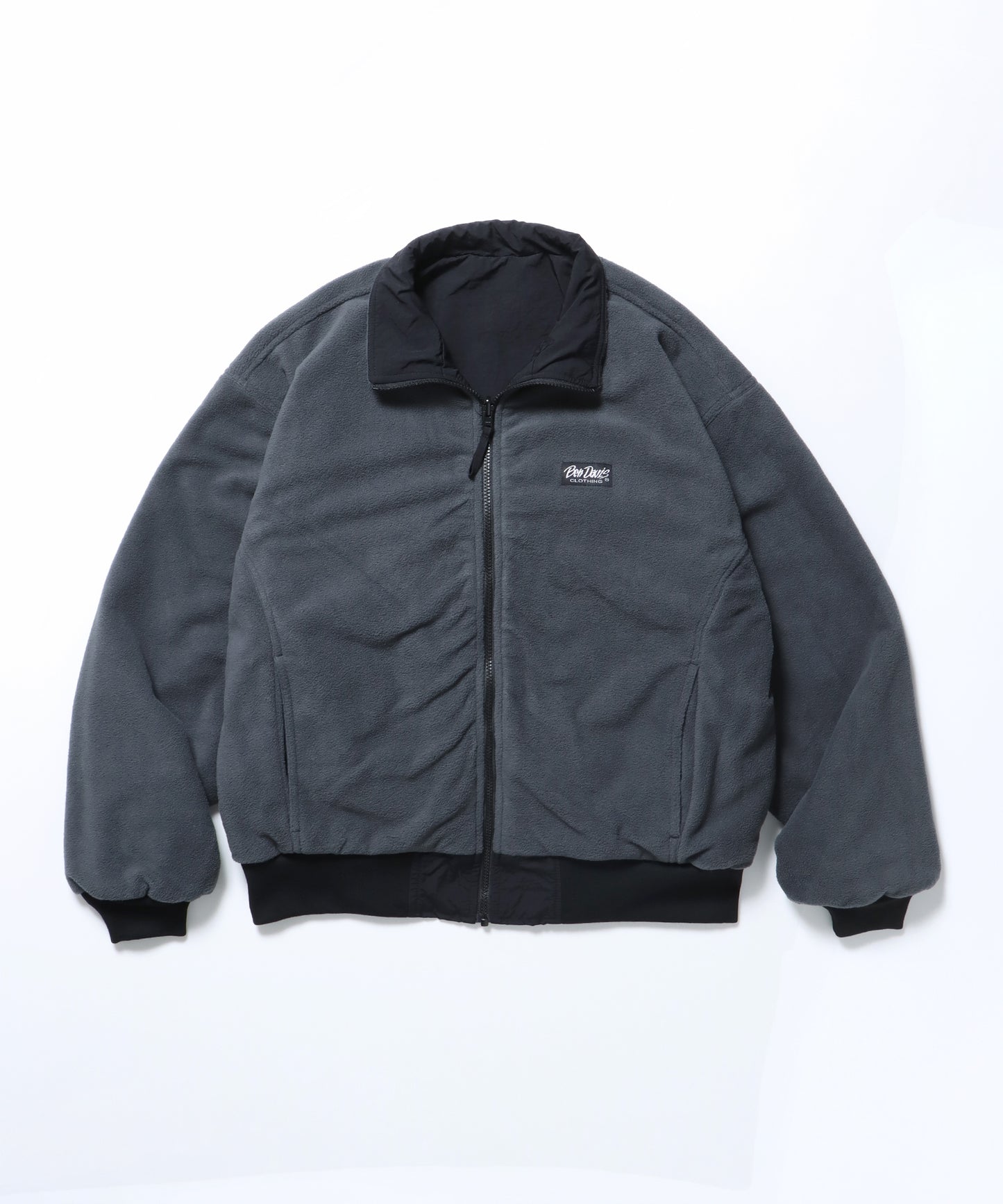 RV SHELLED FLEECE JACKET / シティガール シティボーイ リバーシブル ブロークコア ジップ シンプル ブラック