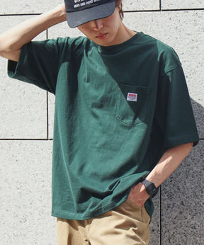 BIG POCKET TEE ZF / ポケット 半袖 ワンポイント ワイドシルエット ヘビーウエイト クルーネック ダークグリーン