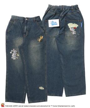 【SEQUENZ(シークエンズ)】TJ CHASE DENIM PANTS / トムとジェリー パンツ 長ズボン ワンポイント 刺繍 ネイビー
