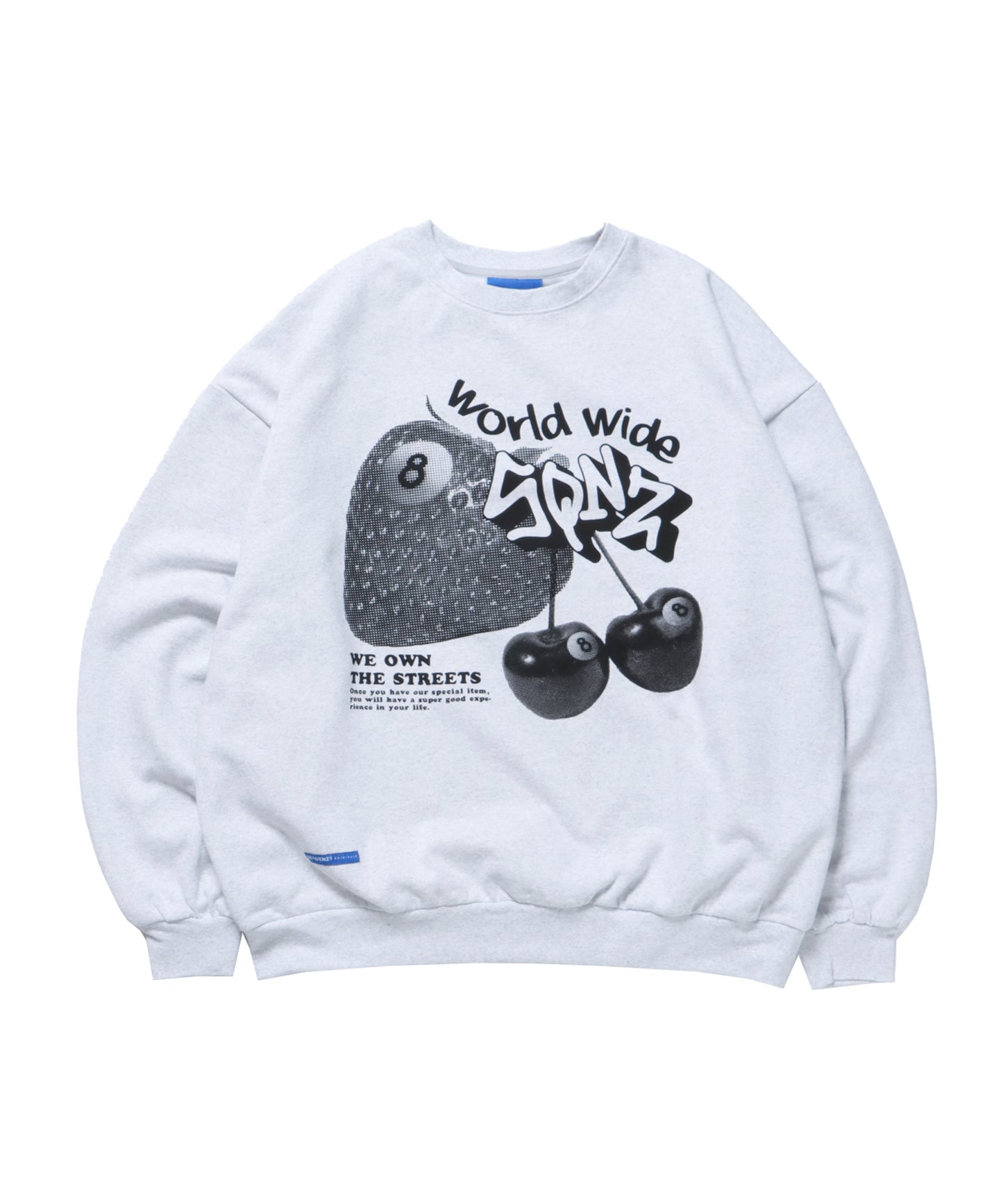 SQNZ FRUITS C/N SWEAT / オーバーサイズ 裏起毛 スウェット プルオーバー クルーネック アッシュグレー