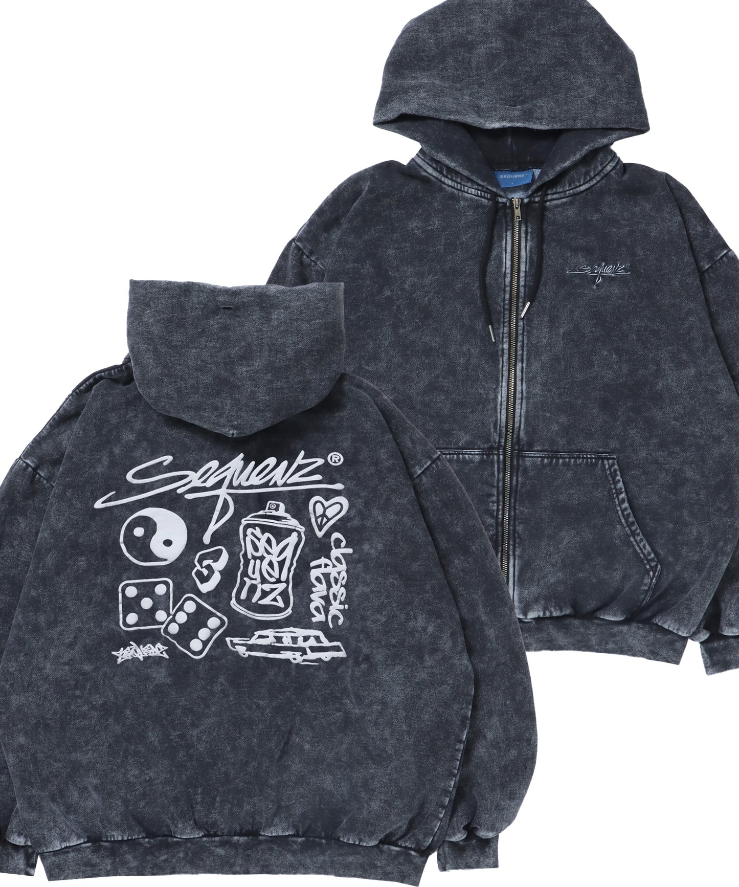 LOGO MOTIF WASHED ZIP P/K / ジップパーカー オーバーサイズ 裏起毛 ヴィンテージライク ブラック ≪SET UP着用可能≫