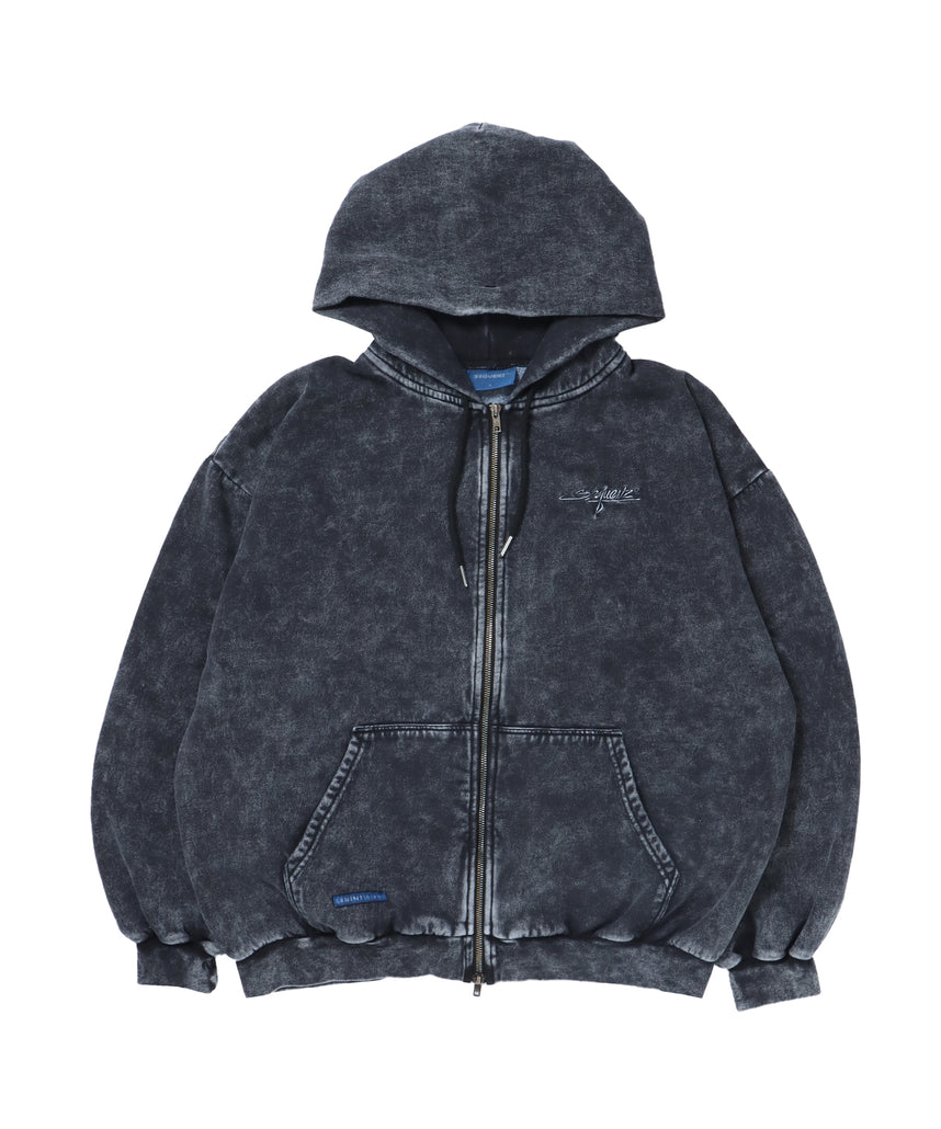 LOGO MOTIF WASHED ZIP P/K / ジップパーカー オーバーサイズ 裏起毛 ヴィンテージライク ブラック ≪SET UP着用可能≫