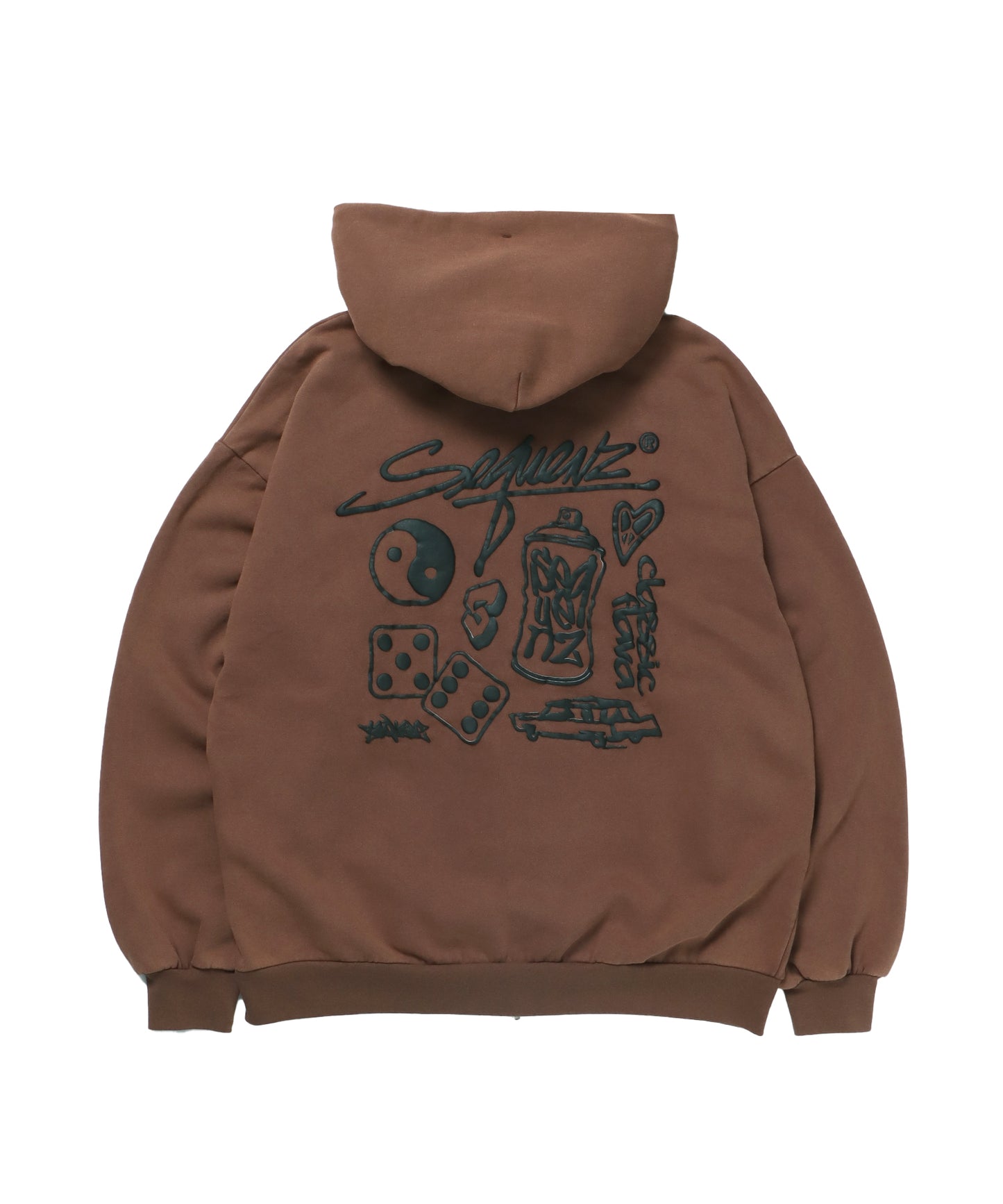 LOGO MOTIF WASHED ZIP P/K / ジップパーカー オーバーサイズ 裏起毛 ヴィンテージライク ダークブラウン ≪SET UP着用可能≫