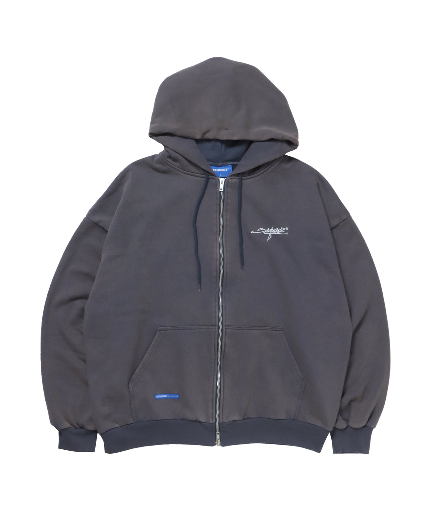 LOGO MOTIF WASHED ZIP P/K / ジップパーカー オーバーサイズ 裏起毛 ヴィンテージライク ネイビー