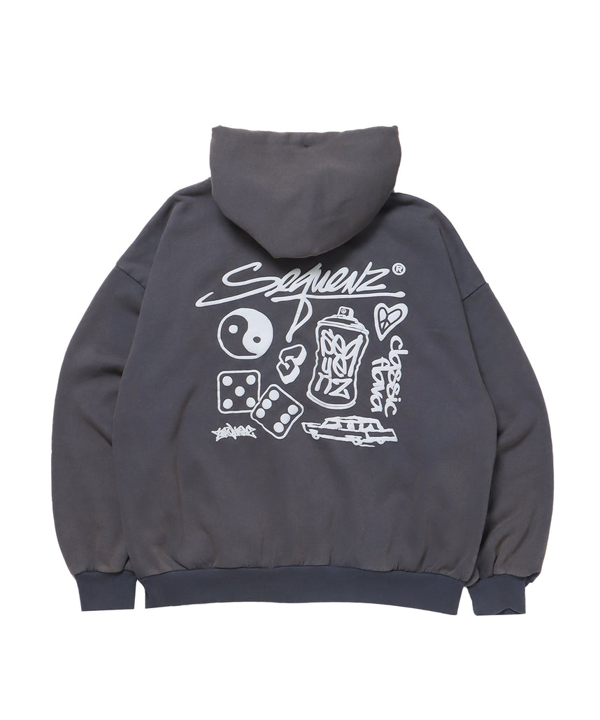 LOGO MOTIF WASHED ZIP P/K / ジップパーカー オーバーサイズ 裏起毛 ヴィンテージライク ネイビー