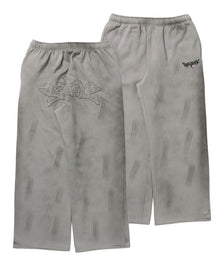 LOGO APPLIQUE SWEAT PANTS / フェード スウェット オーバーサイズ ヴィンテージライク 裏起毛 ライトグレー