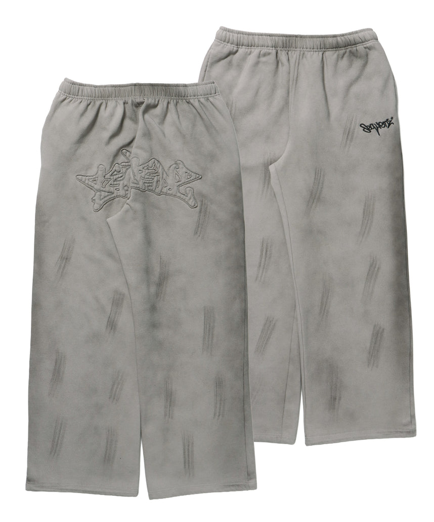 LOGO APPLIQUE SWEAT PANTS / フェード スウェット オーバーサイズ ヴィンテージライク 裏起毛 ライトグレー