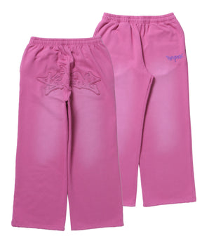 LOGO APPLIQUE SWEAT PANTS / フェード スウェット オーバーサイズ ヴィンテージライク 裏起毛 ピンク