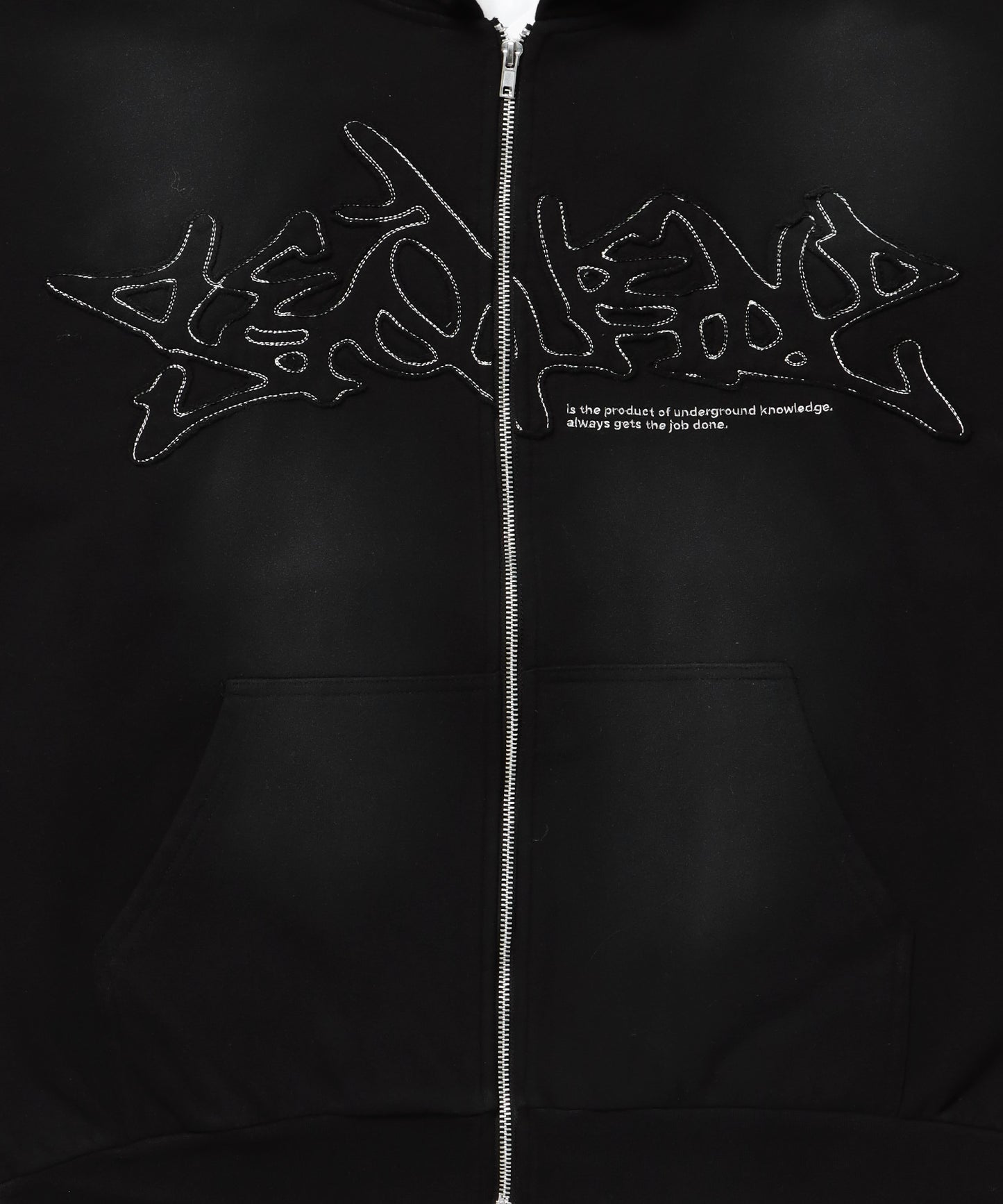 LOGO APPLIQUE ZIP HOODIE / フルジップ オーバーサイズ ヴィンテージライク センターロゴ 裏起毛 ブラック ≪SET UP着用可能≫