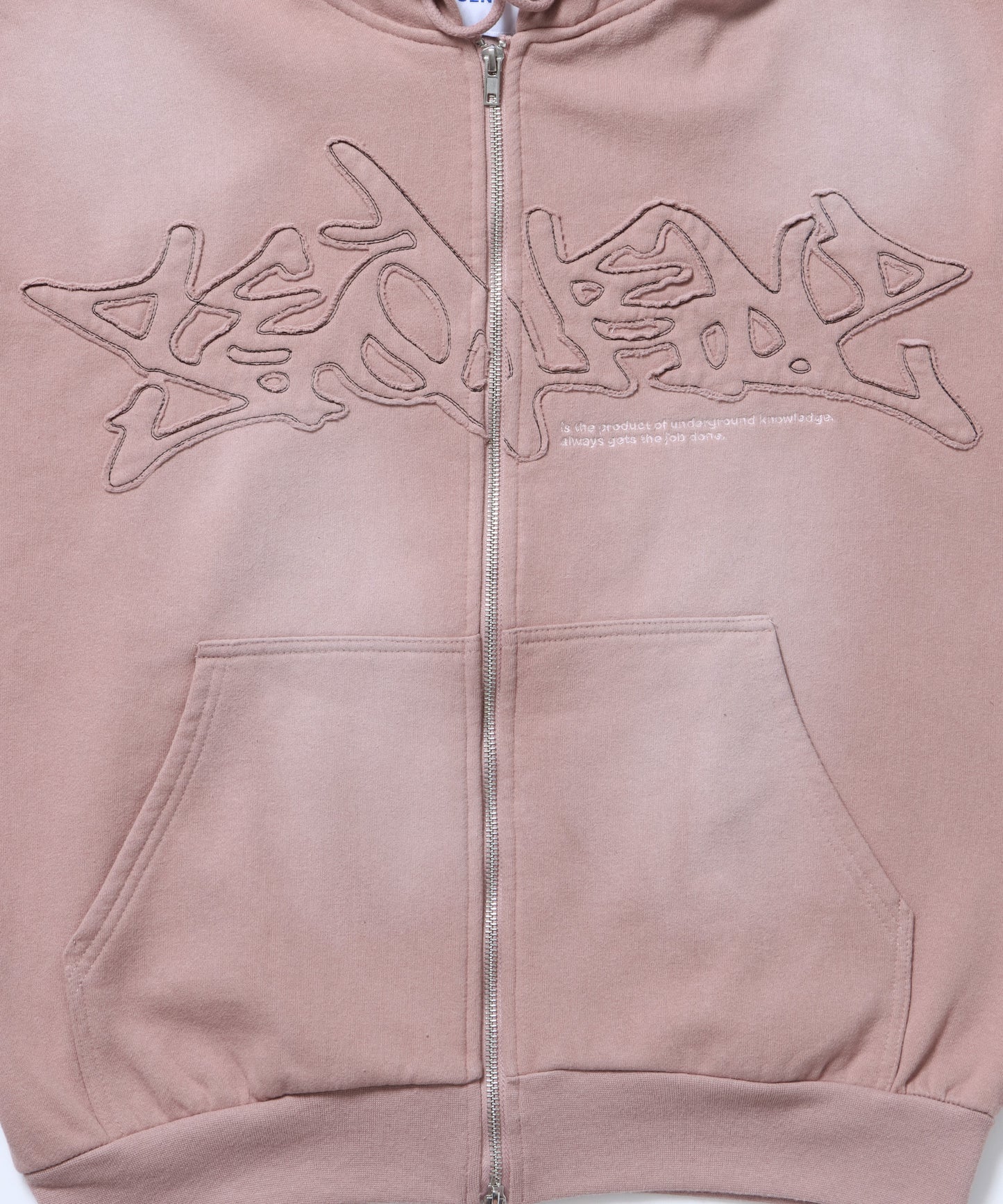 LOGO APPLIQUE ZIP HOODIE / フェード フルジップ オーバーサイズ ヴィンテージライク センターロゴ 裏起毛 ピンク ≪SET UP着用可能≫