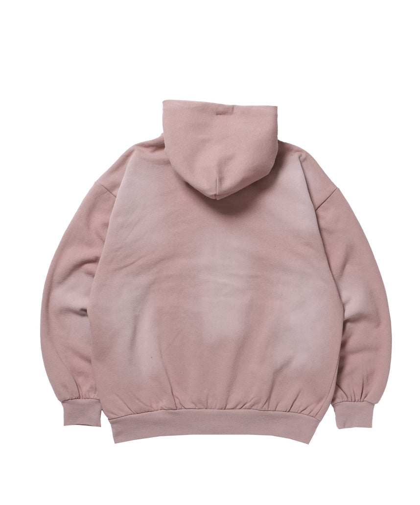 LOGO APPLIQUE ZIP HOODIE / フェード フルジップ オーバーサイズ ヴィンテージライク センターロゴ 裏起毛 ピンク ≪SET UP着用可能≫