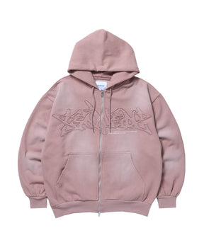 LOGO APPLIQUE ZIP HOODIE / フルジップ オーバーサイズ ヴィンテージライク センターロゴ 裏起毛 ピンク ≪SET UP着用可能≫