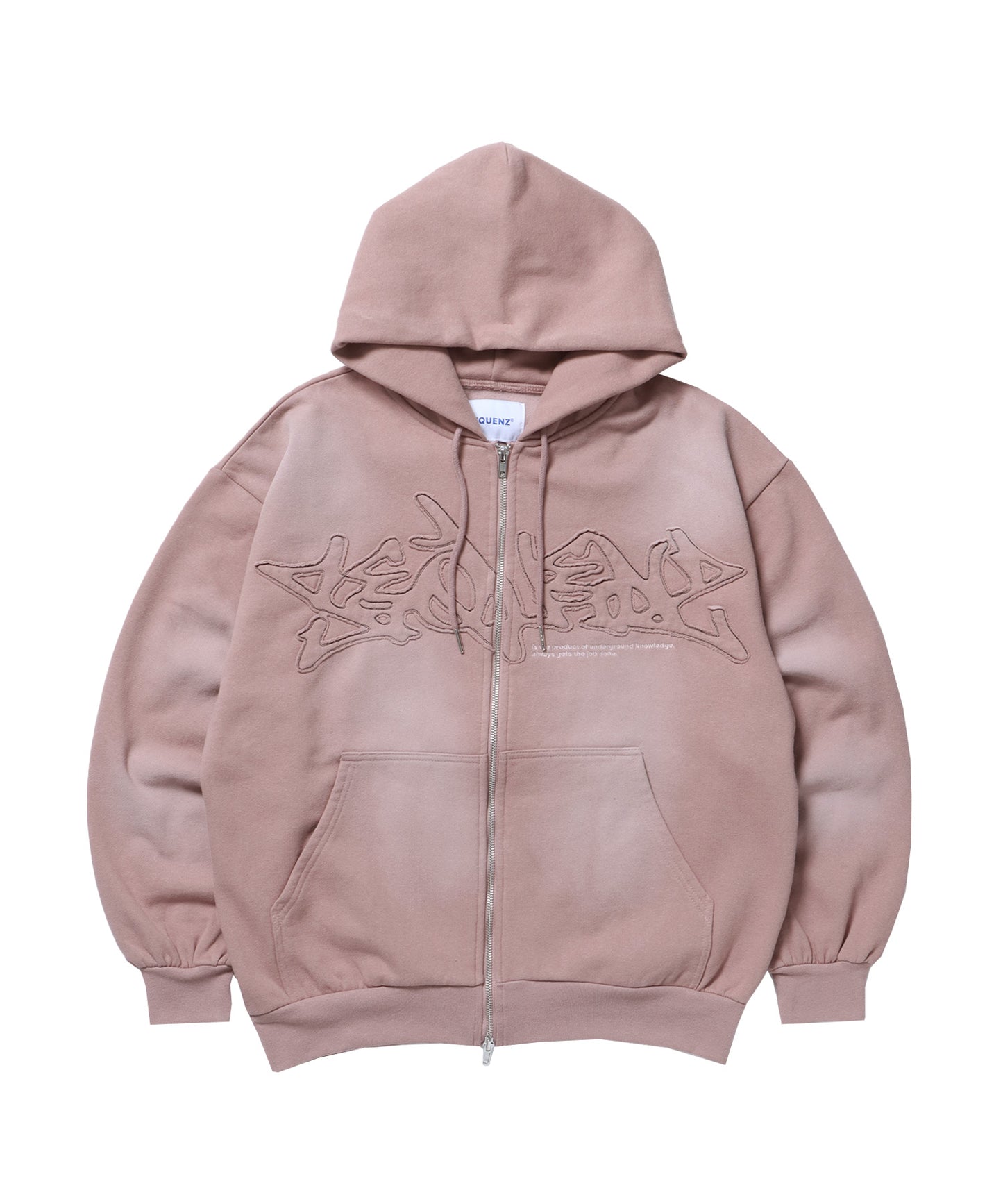 LOGO APPLIQUE ZIP HOODIE / フェード フルジップ オーバーサイズ ヴィンテージライク センターロゴ 裏起毛 ピンク ≪SET UP着用可能≫