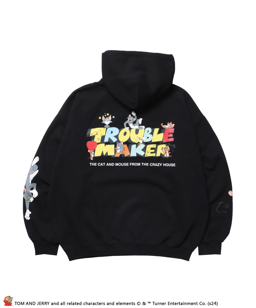 TJ TROUBLE MAKER P/K / パーカー オーバーサイズ 裏起毛 スウェット プルパーカー ブラック