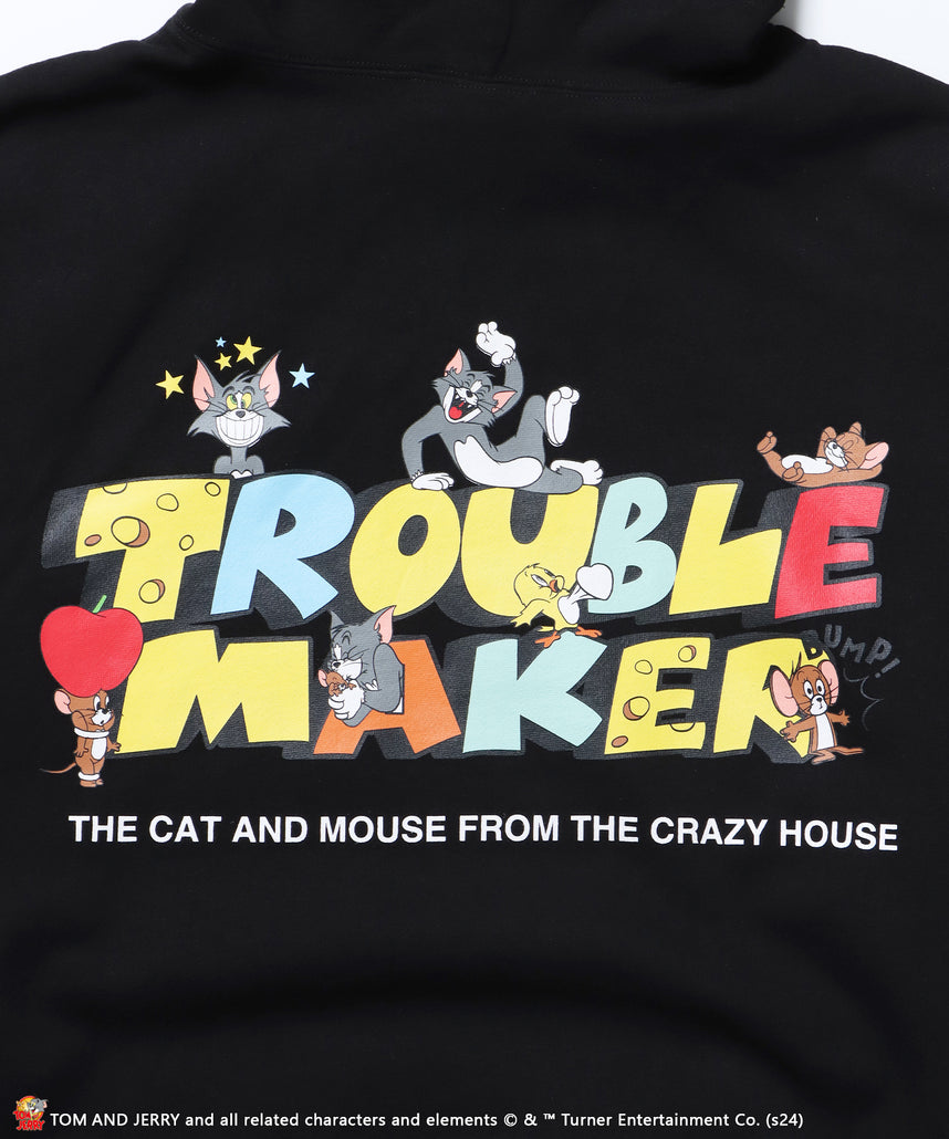 TJ TROUBLE MAKER P/K / パーカー オーバーサイズ 裏起毛 スウェット プルパーカー ブラック