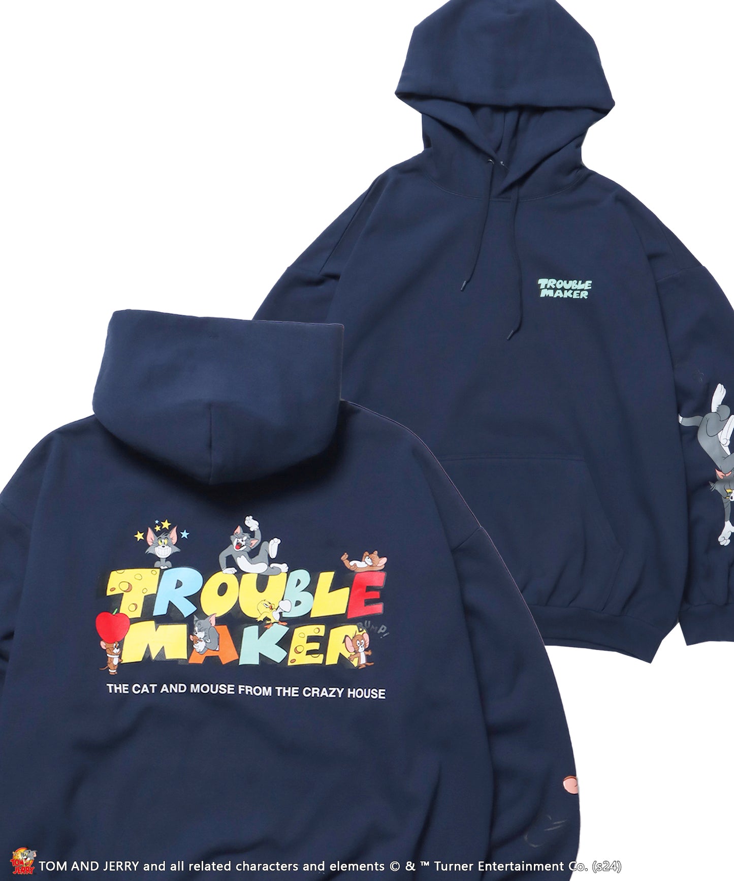 TJ TROUBLE MAKER P/K / パーカー オーバーサイズ 裏起毛 スウェット プルパーカー ネイビー