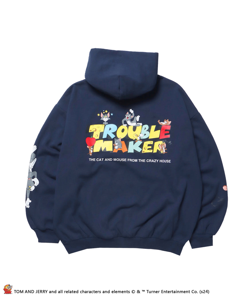 TJ TROUBLE MAKER P/K / パーカー オーバーサイズ 裏起毛 スウェット プルパーカー ネイビー