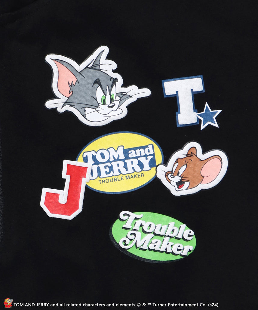 TJ STICKER HZIP SWEAT / オーバーサイズ 裏起毛 スウェット ハーフジップ クルーネック ブラック