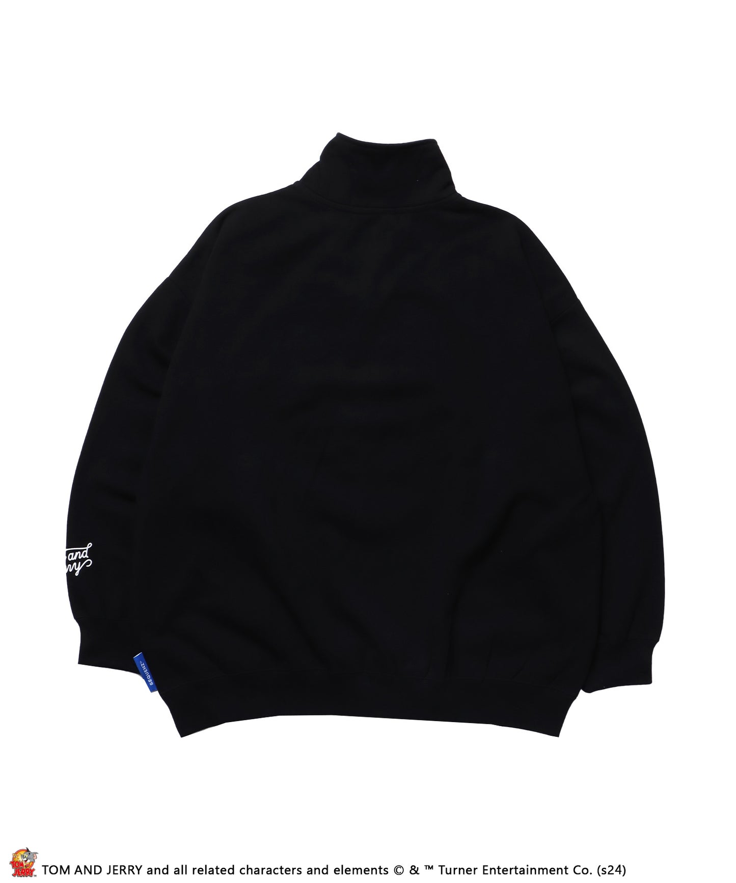 TJ STICKER HZIP SWEAT / オーバーサイズ 裏起毛 スウェット ハーフジップ クルーネック ブラック