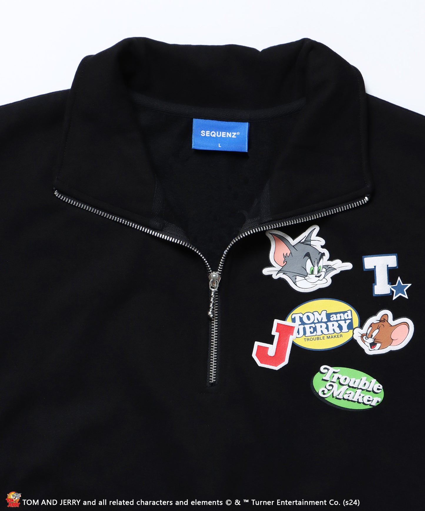 TJ STICKER HZIP SWEAT / オーバーサイズ 裏起毛 スウェット ハーフジップ クルーネック ブラック