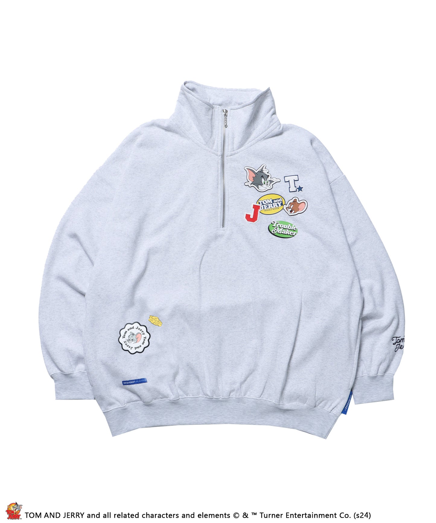 TJ STICKER HZIP SWEAT / オーバーサイズ 裏起毛 スウェット ハーフジップ クルーネック アッシュグレー