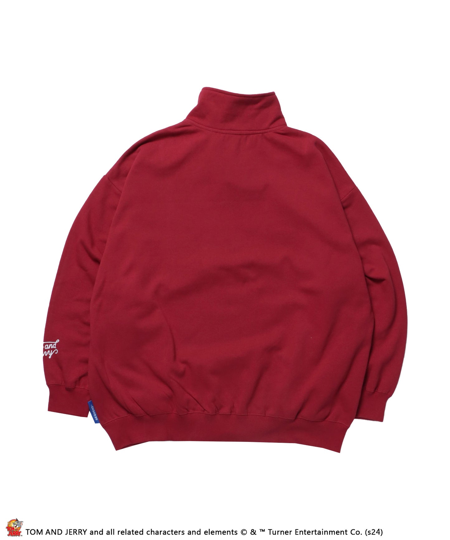 TJ STICKER HZIP SWEAT / オーバーサイズ 裏起毛 スウェット ハーフジップ クルーネック バーガンディー