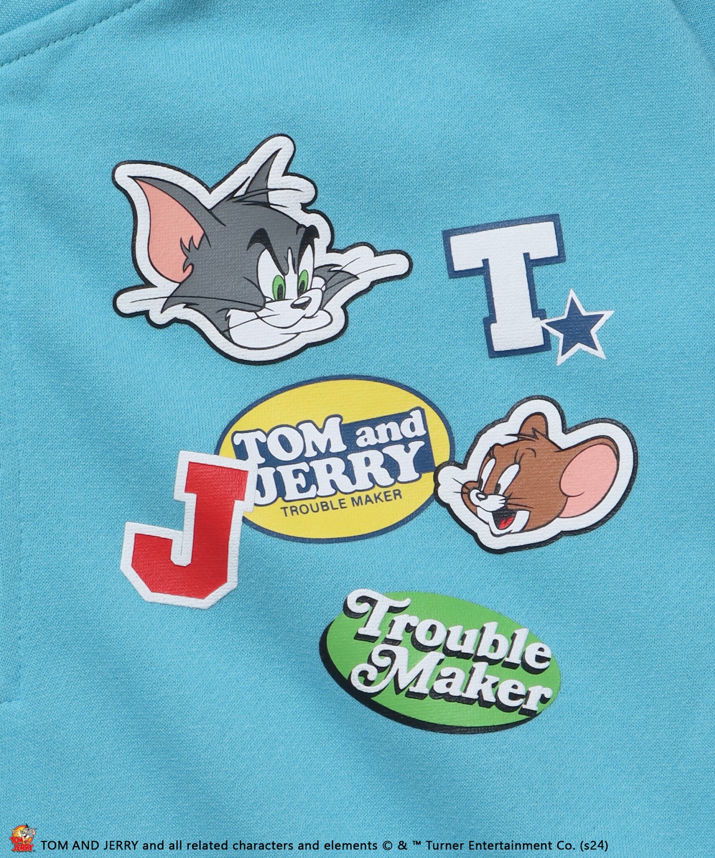 TJ STICKER HZIP SWEAT / オーバーサイズ 裏起毛 スウェット ハーフジップ クルーネック ターコイズブルー