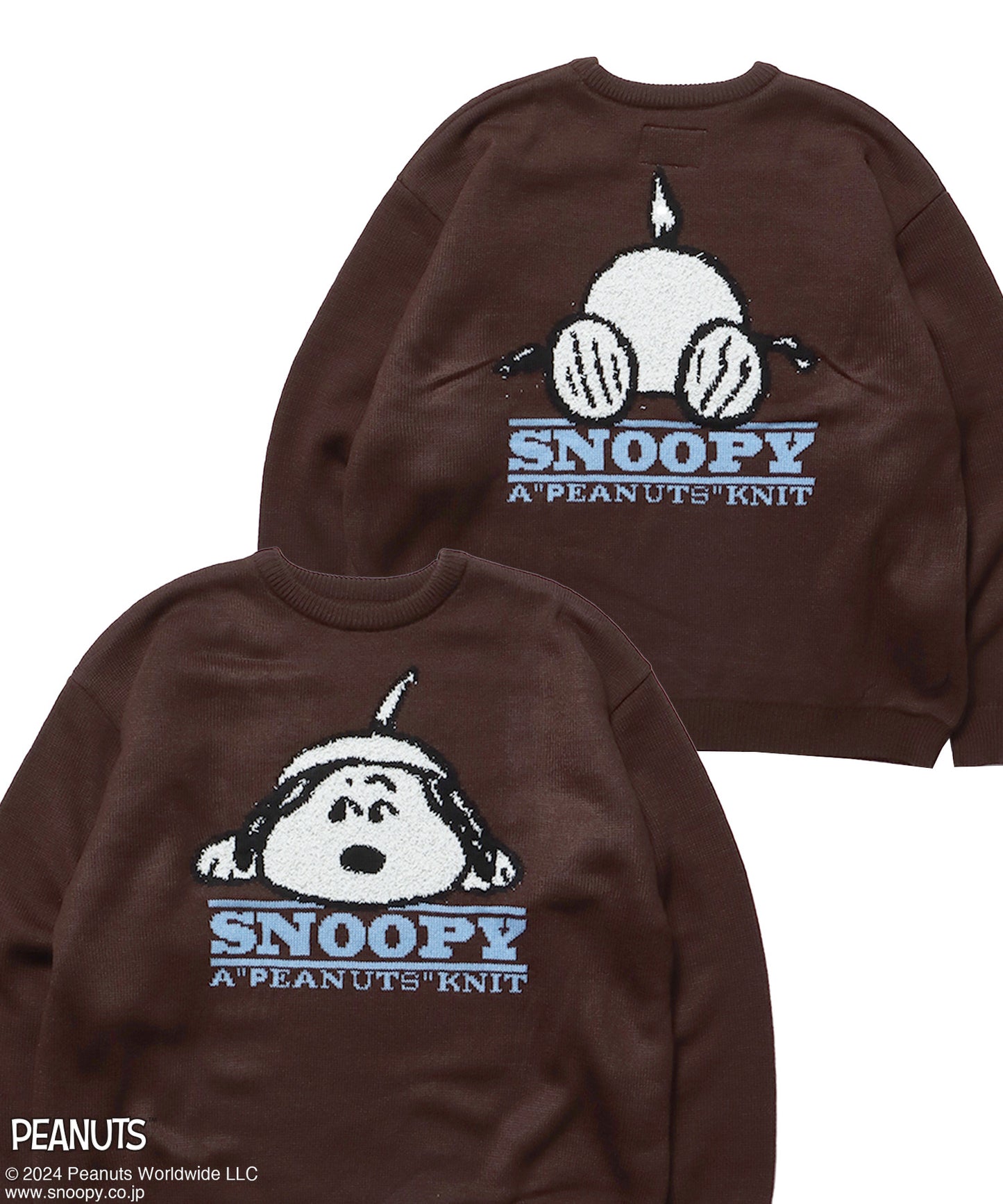 TP SNOOPY FACE KNIT / スヌーピー オーバーサイズ ニット プルオーバー クルーネック ダークブラウン