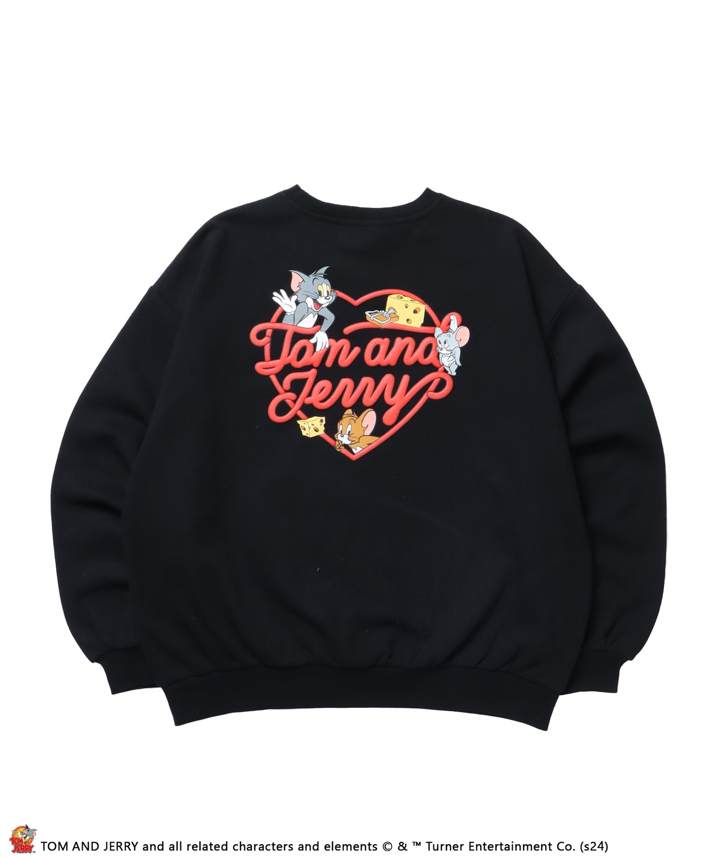 TJ HEART C/N SWEAT / トムとジェリー オーバーサイズ 裏起毛 スウェット クルーネック ブラック