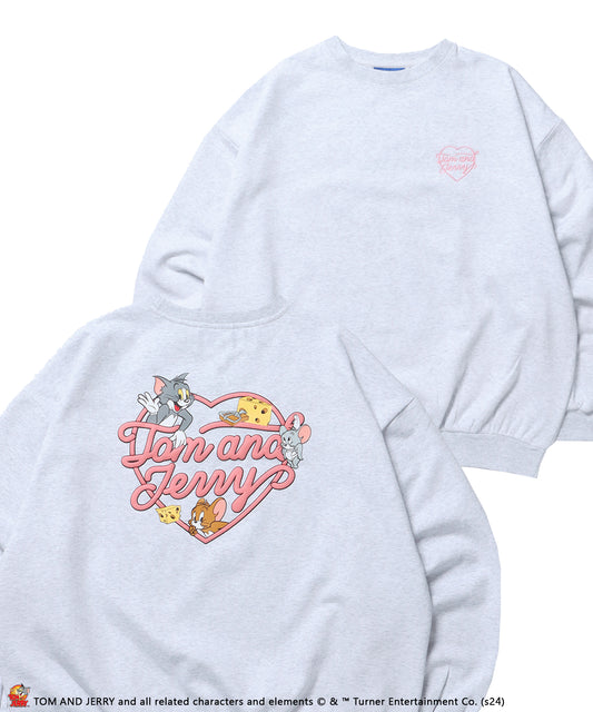 TJ HEART C/N SWEAT / トムとジェリー オーバーサイズ 裏起毛 スウェット クルーネック アッシュグレー