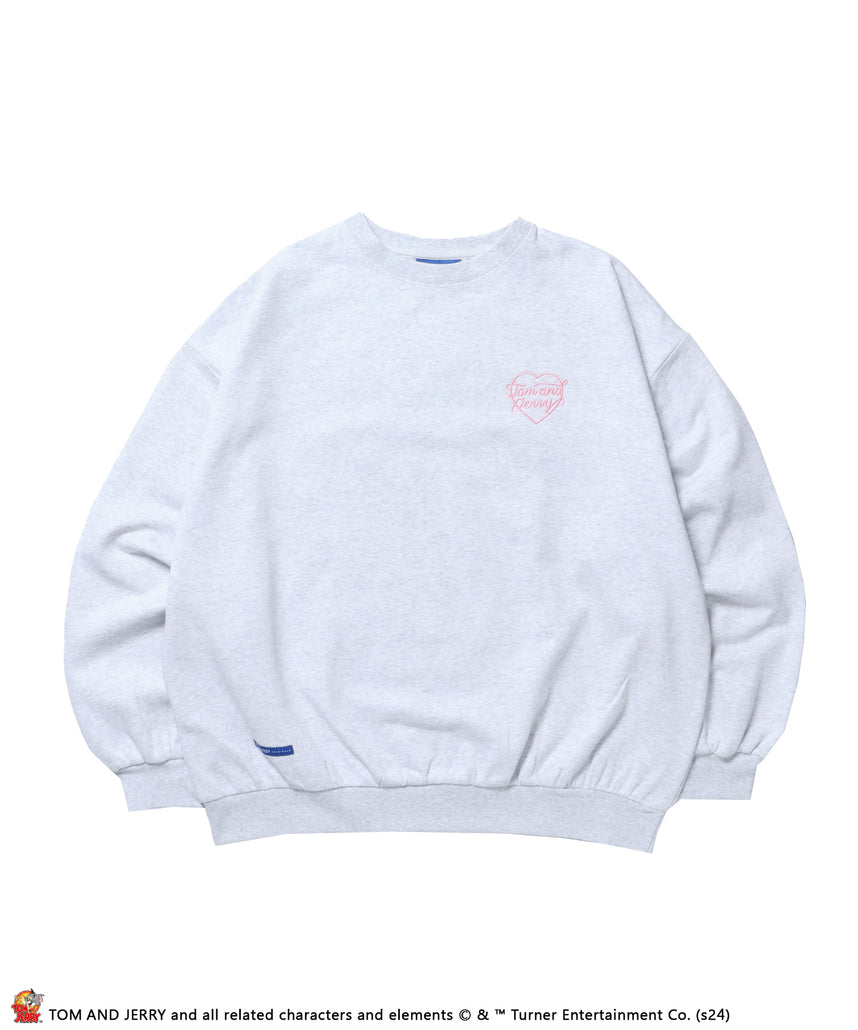 TJ HEART C/N SWEAT / トムとジェリー オーバーサイズ 裏起毛 スウェット クルーネック アッシュグレー