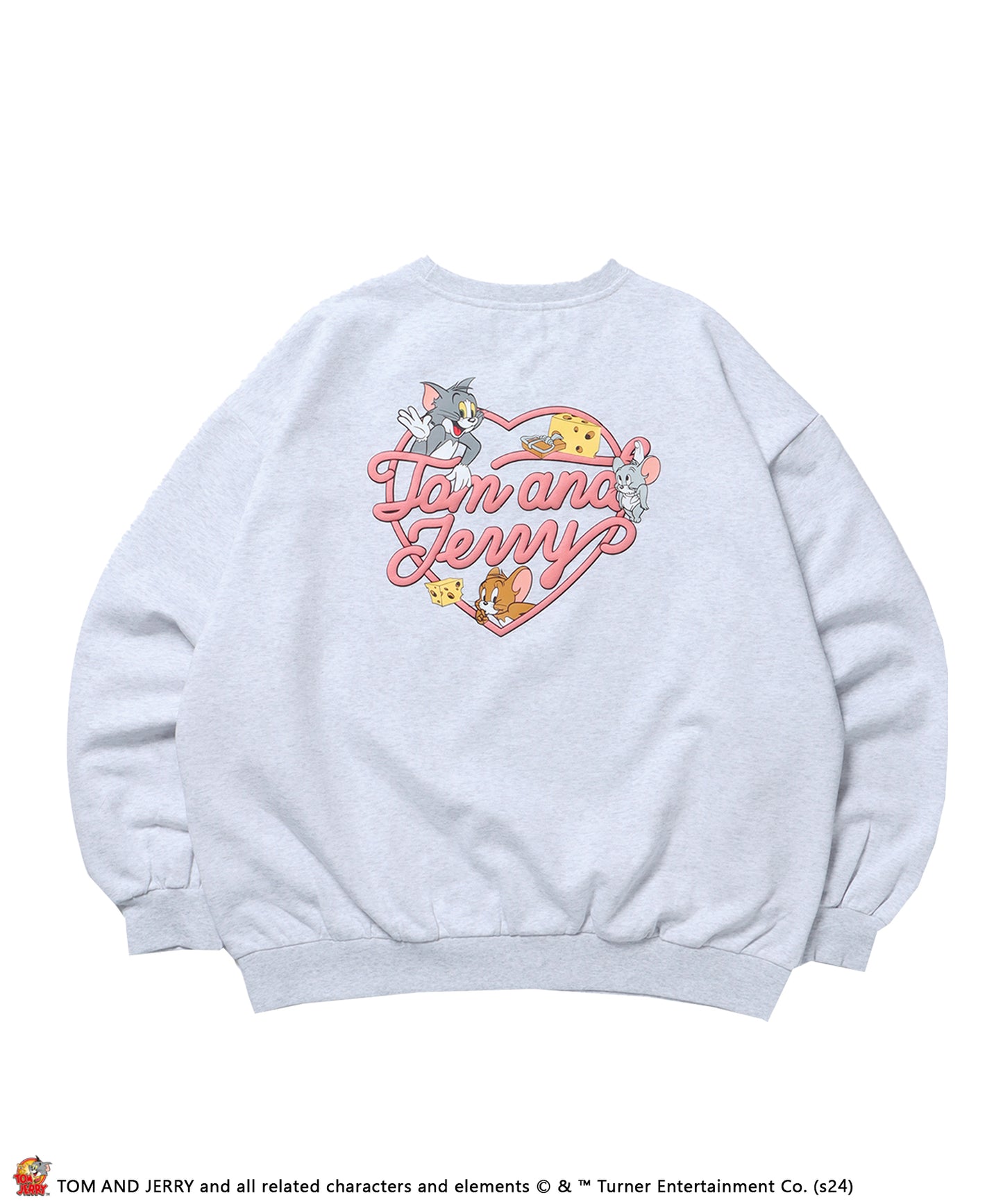 TJ HEART C/N SWEAT / トムとジェリー オーバーサイズ 裏起毛 スウェット クルーネック アッシュグレー