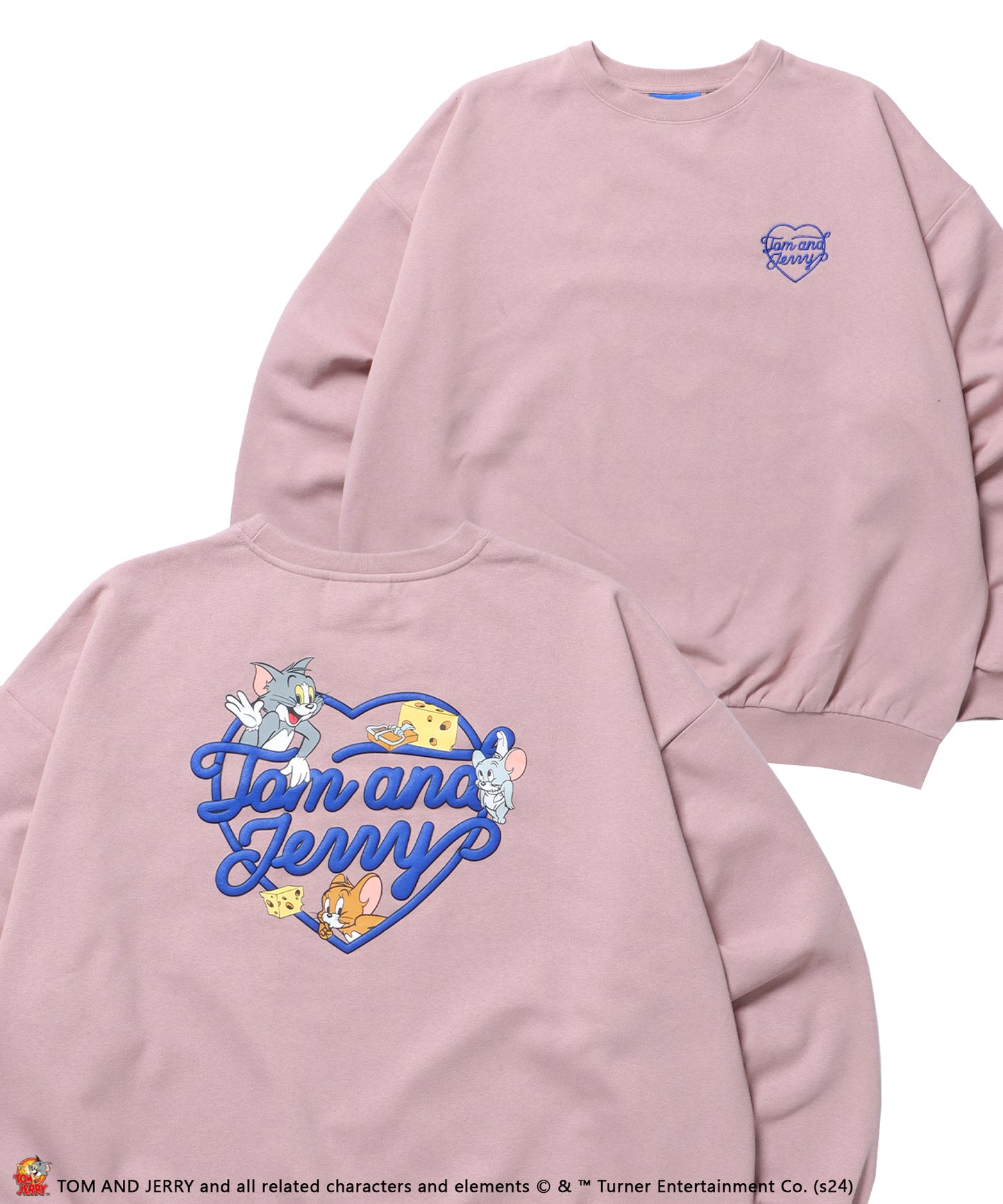 TJ HEART C/N SWEAT / トムとジェリー オーバーサイズ 裏起毛 スウェット クルーネック ピンク