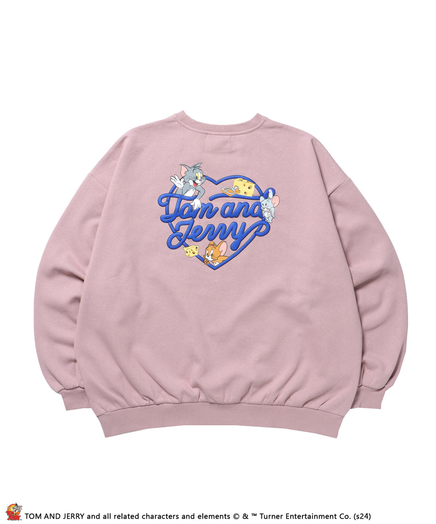 TJ HEART C/N SWEAT / トムとジェリー オーバーサイズ 裏起毛 スウェット クルーネック ピンク