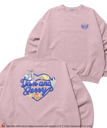 TJ HEART C/N SWEAT / トムとジェリー オーバーサイズ 裏起毛 スウェット クルーネック ピンク