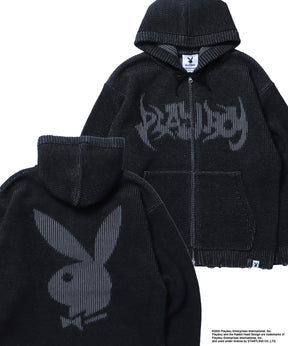 PB RHD KNIT ZIP PK / プレイボーイ ジャケット ニット フルジップ センターロゴ ブラック