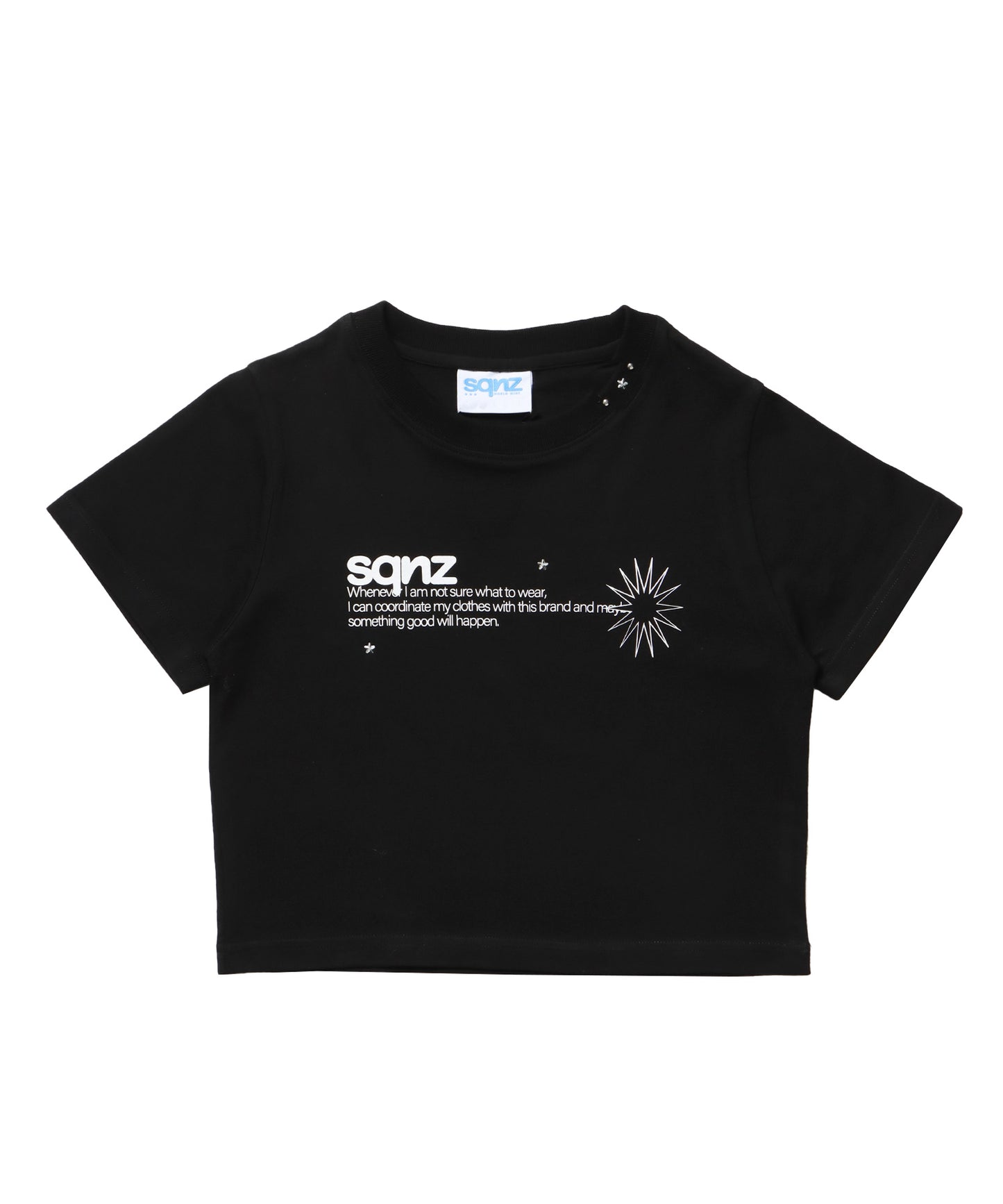sqnz logo babe tee / 半袖 ワンポイント レディース クルーネック ピチT ちびT へそ出し ブラック