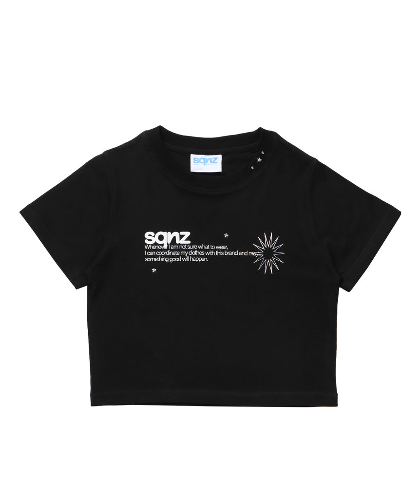 sqnz logo babe tee / 半袖 ワンポイント レディース クルーネック ピチT ちびT へそ出し ブラック