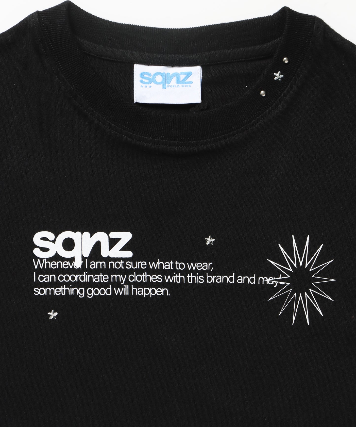 sqnz logo babe tee / 半袖 ワンポイント レディース クルーネック ピチT ちびT へそ出し ブラック