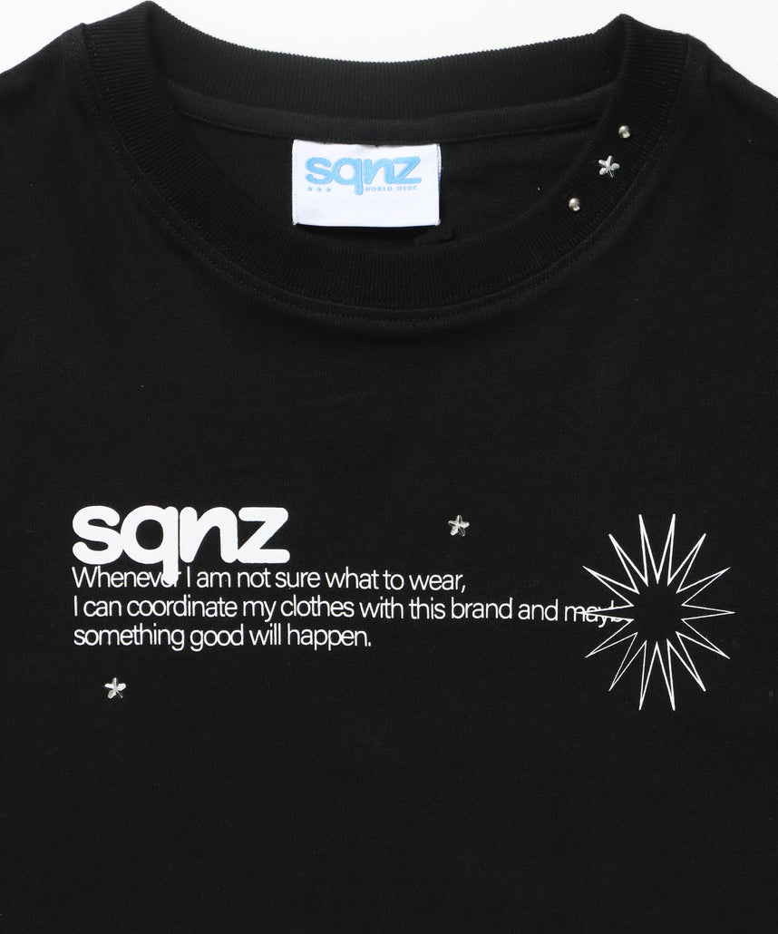 sqnz logo babe tee / 半袖 ワンポイント レディース クルーネック ピチT ちびT へそ出し ブラック